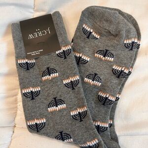 J. Crew Gray Socks with Menorah Design